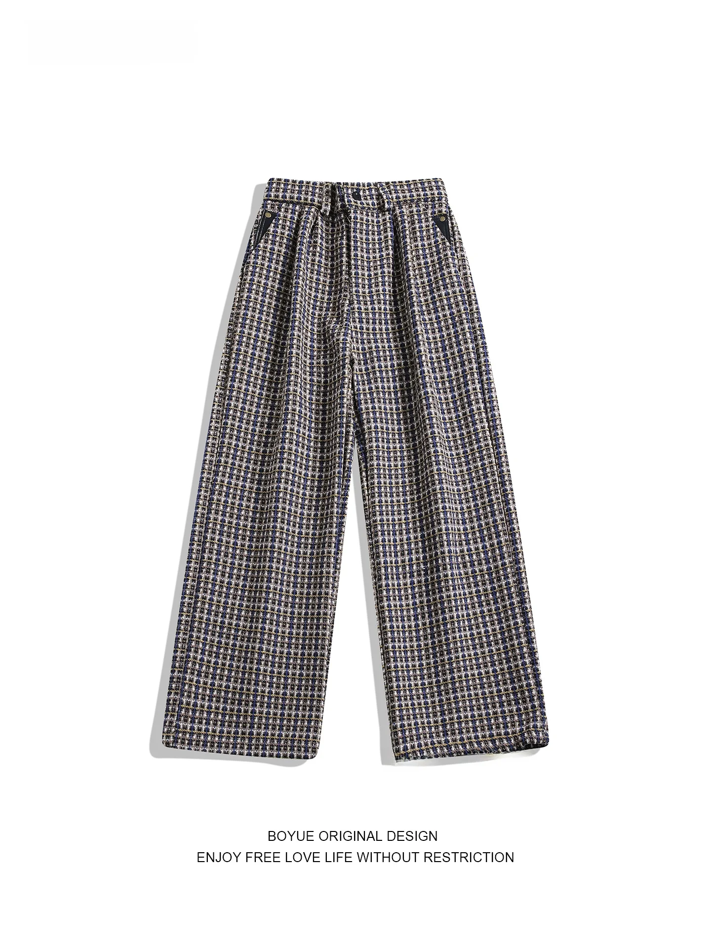 

Boyue Casual Pants Men's Patchwork Thi Floral id Patterned Leather Straight Leg Commuter Trousers Simple Folded Trousers