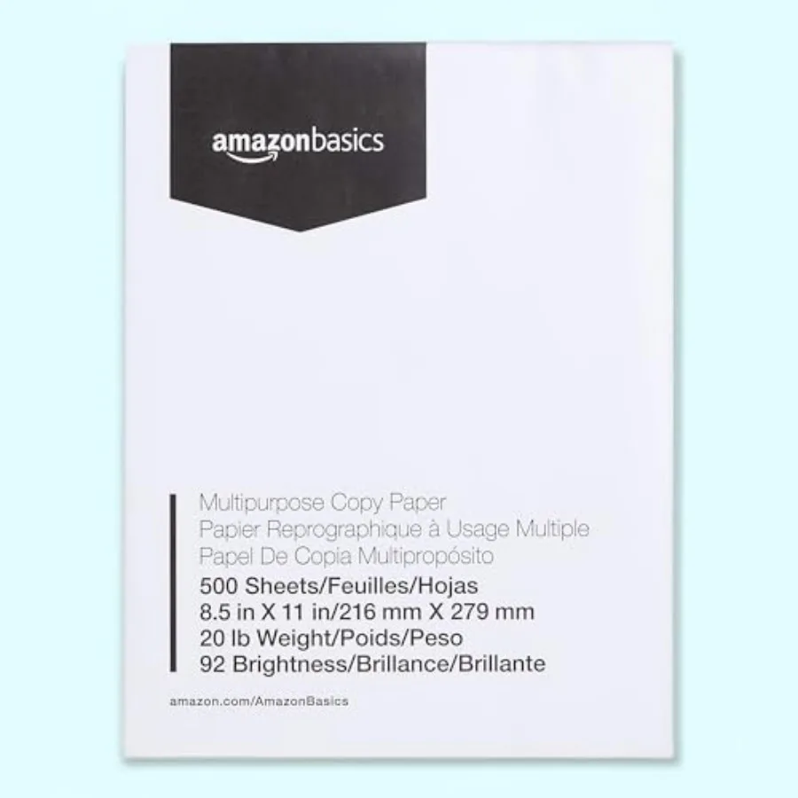Multipurpose Copy Printer Paper, 8.5 x 11 Inch, 20 lb, 92 Bright, White, 500 Sheets,Jam-Free