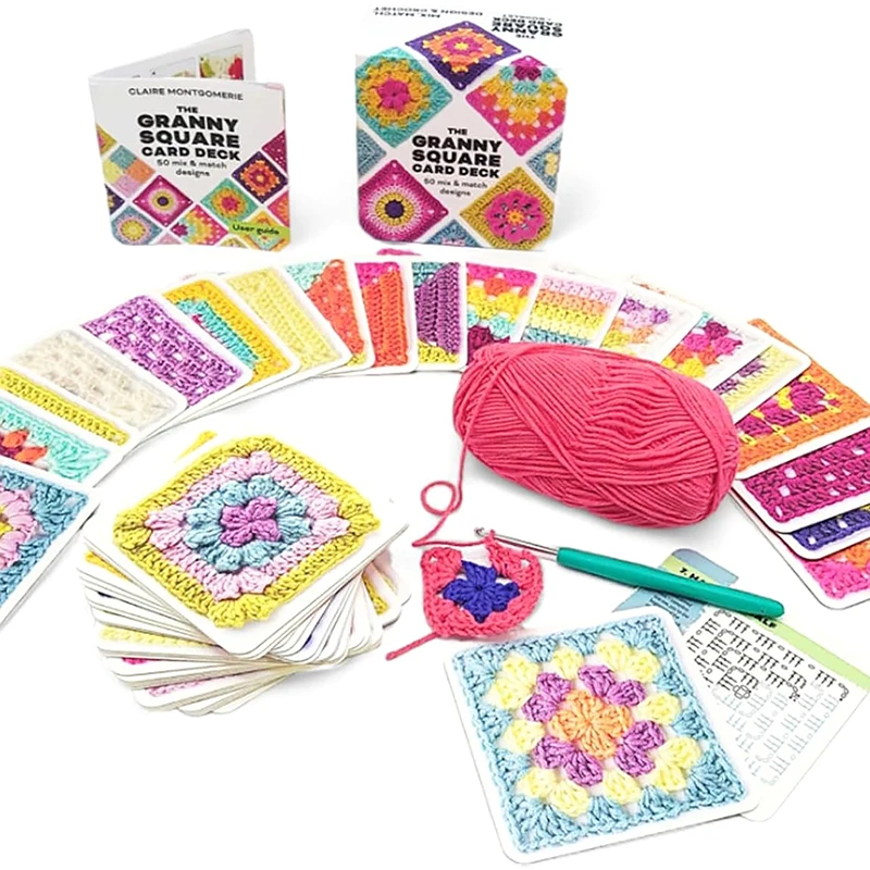 50pcs/box Mix Match Design The Granny Square Card Decks Knitting Kit For Adults DIY Grandma Knitted Pattern Set