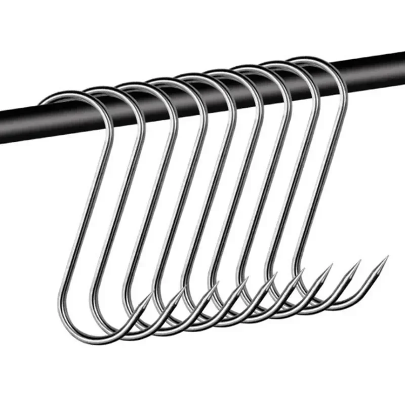Popular Sharp Point S Shaped Hooks, Stainless Steel Meat Hanging Hooks for Kitchen, Baking, Butcher Shop & Garment
