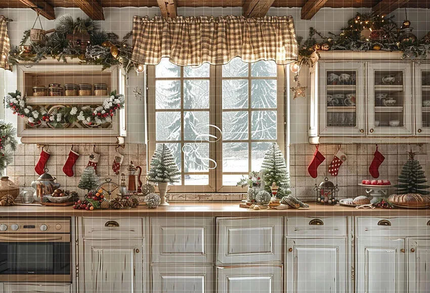 Mehofond Photography Background Winter Christmas Kitchen Window Xmas Tree Gifts Kids Family Portrait Decor Backdrop Photo Studio
