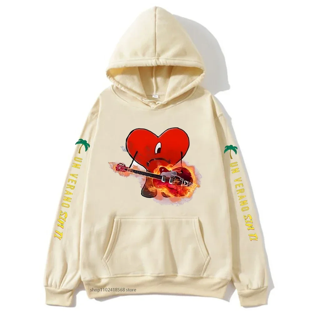 باد باني هوديس UN VERANO SIN TI بلوزات جرافيك ألبوم موسيقى طباعة Pollvers للجنسين الرجال/النساء الهيب هوب الشارع الشهير المتضخم