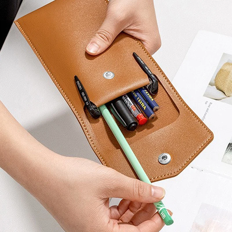 Creative PU Leather Pencil Case Large Capacity Business Signature Pen Storage Bag