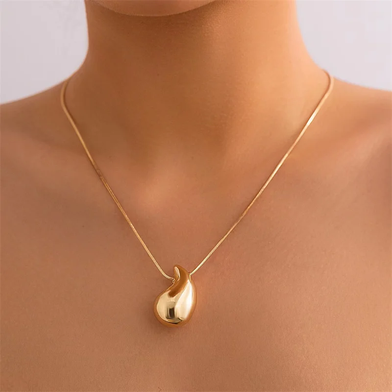 Classic Gold Color Stainless Steel Necklace For Women Jewelry Limited Metal Vintage Waterdrop Pendant Necklace Birthday Gift