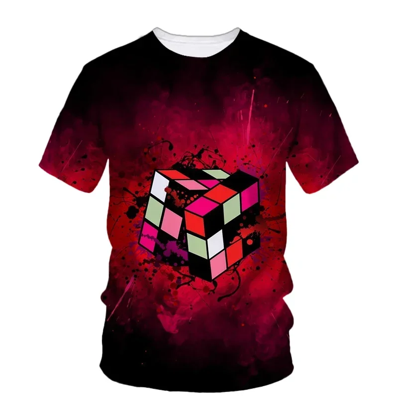 Man Summer Loose Streetwear Harajaku O-Neck Oversized Short Sleeve Top Casual Tee Rubik Cube 3D Printing T Shirt image 2