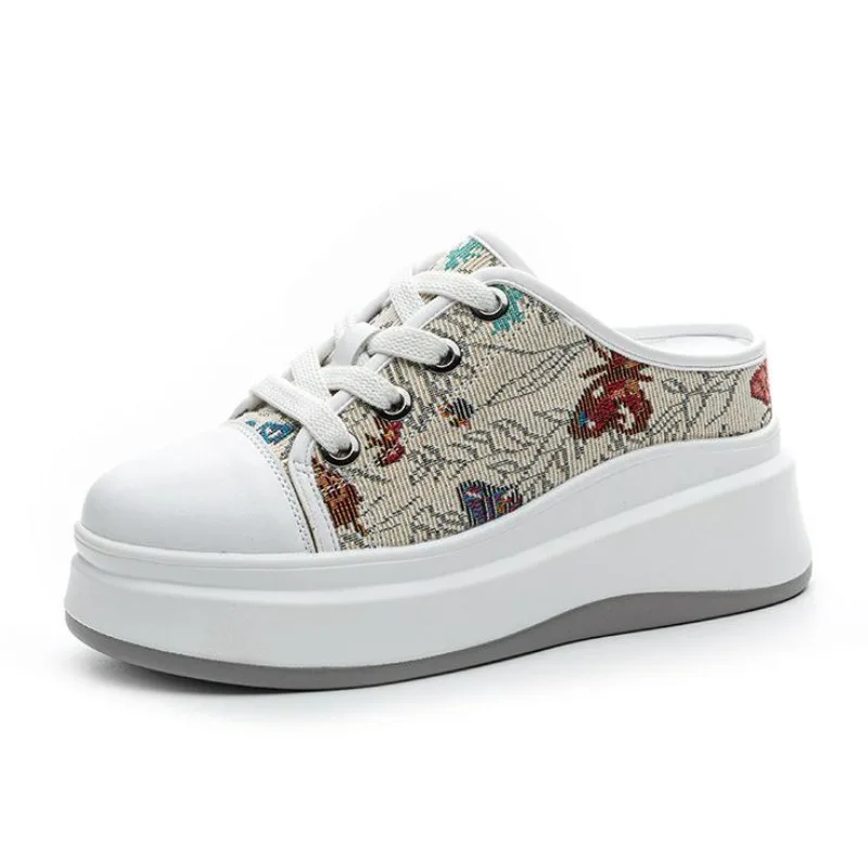 

Джинсовые кожаные туфли на танкетке 7 см, массивные кроссовки, повседневные удобные тапочки на танкетке, летние высококачественные брендовые тапочки