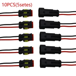 10pcs 5 Sets Waterproof Automotive Male Female Electrical Connectors Plug 2-Pin Way With Wire For Car Motorcycle Scooter Marine
