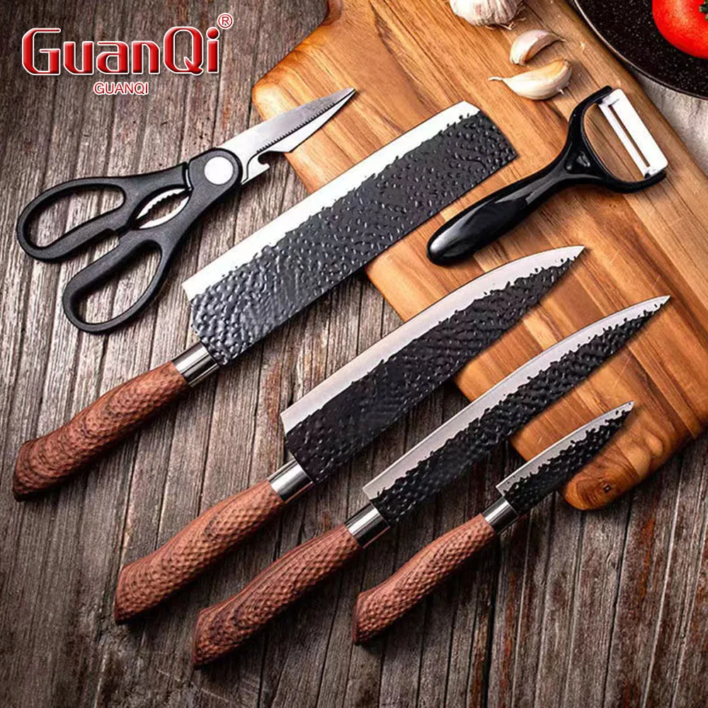 Chef Knives Set Forged Kitchen Knives Stainless Steel Scissors Ceramic Peeler Chef Slicer Nakiri Paring Knife Gift  Case