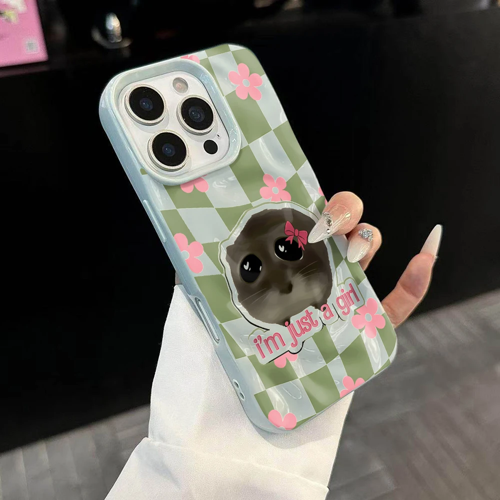 Plaid Girl Hamster Koreanische INS Handyhülle für iPhone 17 16 15 14 13 12 11 Pro Max 14 Plus 17Air Falten-Wellen Weiche Silikonhülle – Detail 2