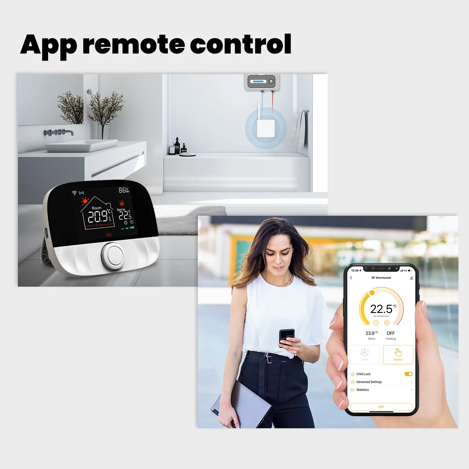 Wifi Smart Thermostat RF433 & APP Remote Control Transmitter Receiver Equipped Knob Button Control Work With Alexa Google Home