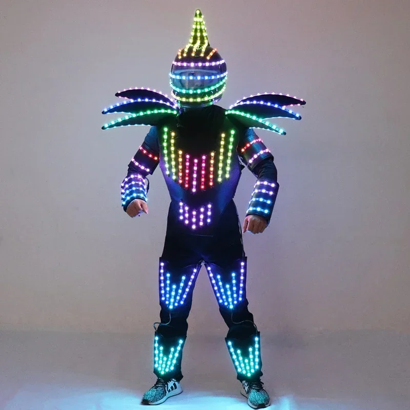 Pixel LED Robot Suit Stage Dance Costumes Christmas Halloween Party Light Up Jacket Colorful Luminous Armor Clothing