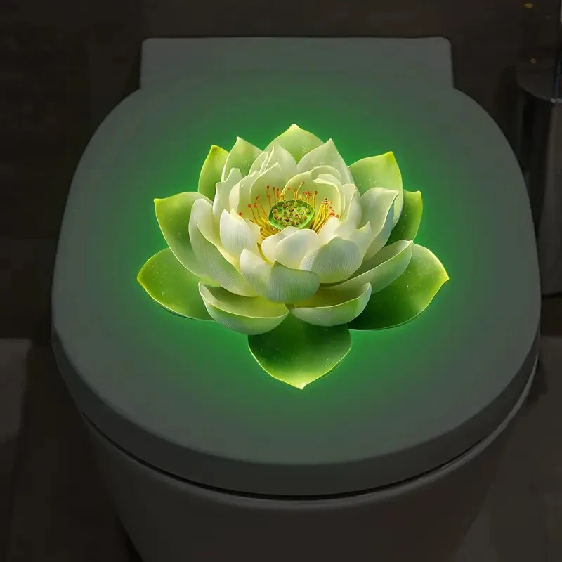 【HMA】Glow-In-The-Dark Lotus Toilet Stickers Removable Self-Adhesive Bathroom Decor Decals Wall Sticker Home Decor Sticker