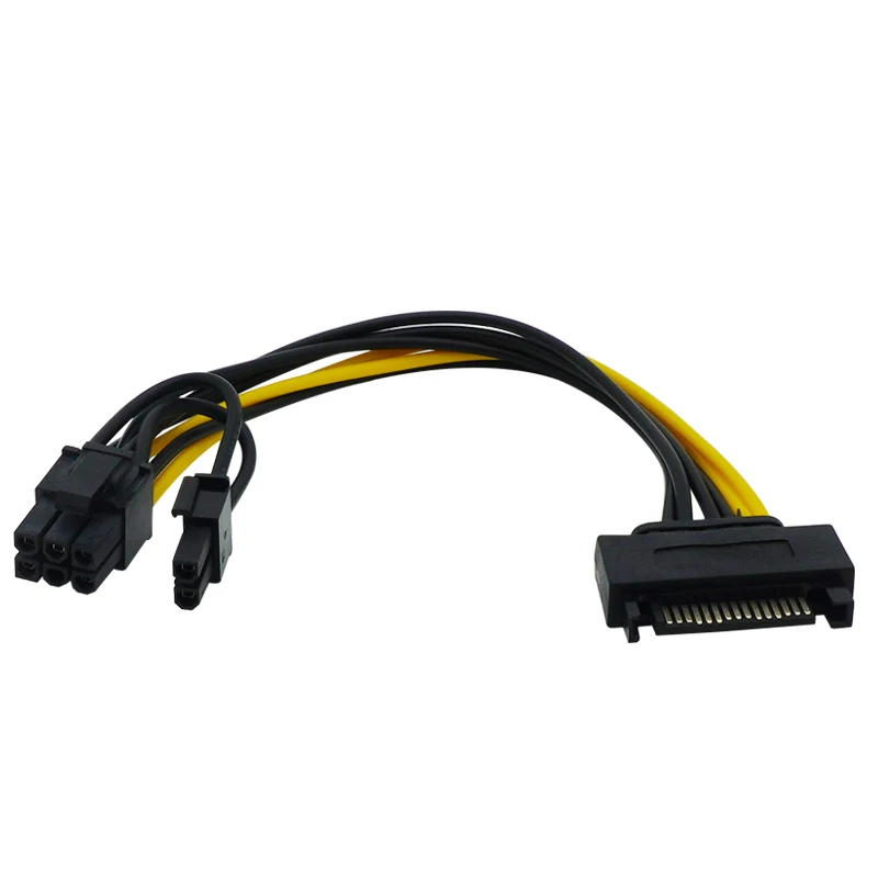 جديد 15pin SATA ذكر إلى 6pin PCI-E الطاقة كابل إمداد الطاقة 20 سنتيمتر SATA كابل 15 دبوس إلى 8 دبوس سلك كابل للكابلات بطاقة الرسم محول