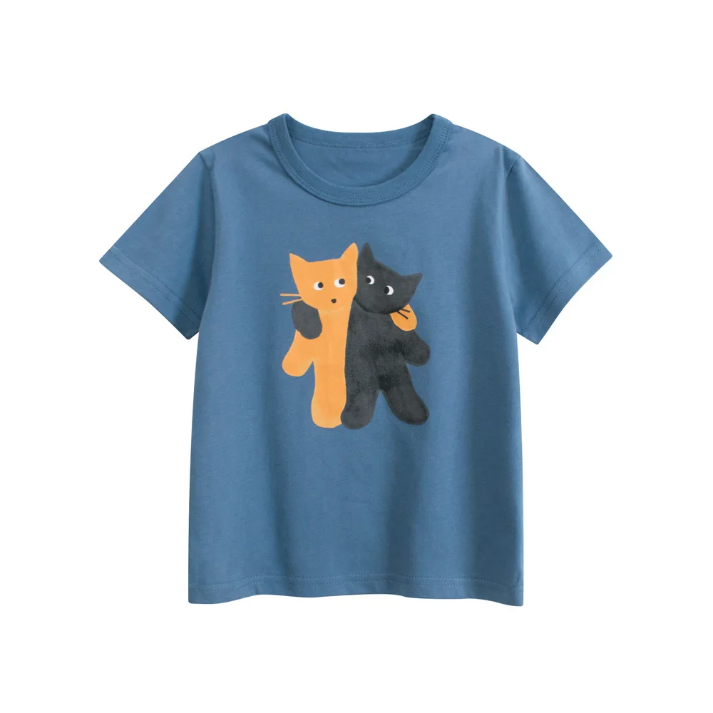 2025 Children Cartoon T-Shirts Cute Dinosaur Cat Clothes for Boy 100% Cotton Kids Girls Short Sleeve Casual Sport Top Tees