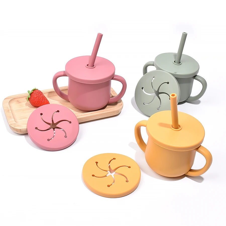 

1Pcs Baby Learning Drinking Cup Portable Straw Detailed Comfortable Grip Silicone Double Ear Kids Sippy Cup Baby Stuff