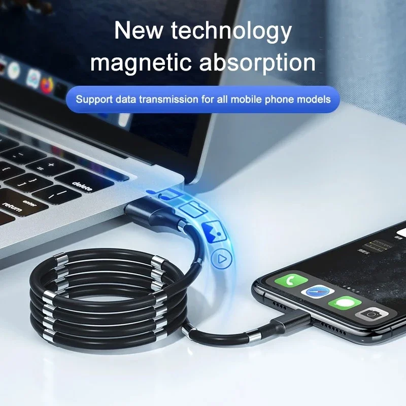 Magnet Charging Cable Magic Rope Self Winding Type C Micro USB Cable Cord Charge Data Cable For iphone Mobile Phone Charger Wire