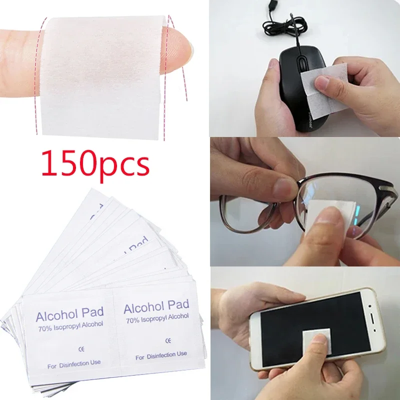 150pcs Alcohol Cotton Pad Disinfectant Wipe Outdoor Equipment Disinfection Alcohol Pack Nail Phone Cleaning Cotton Sterilization