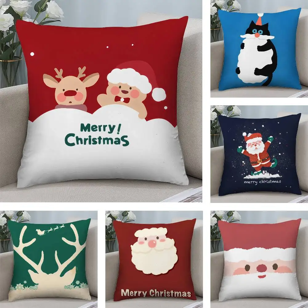 Classic Santa Claus Reindeer Pillow Case Plush Fabric Soft  Pillowcase Double Sided Print Cushion Cover Household Gifts