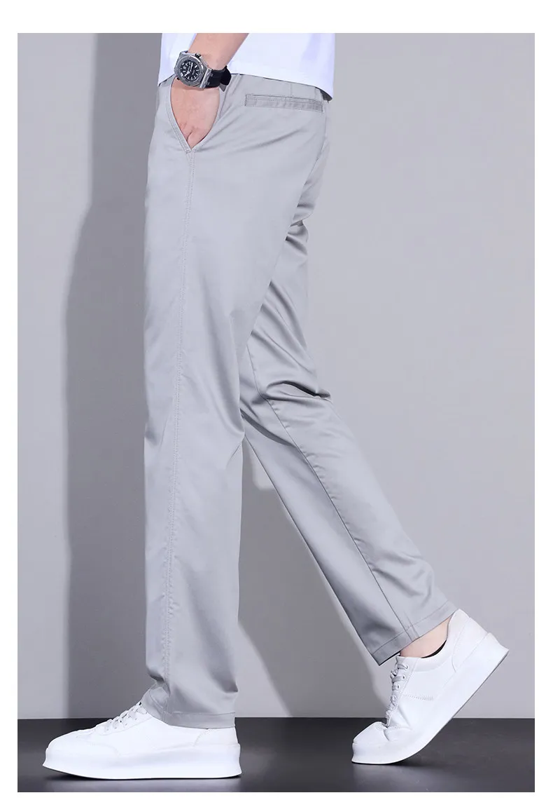 Herren Sommer Eisseide Freizeithose Ultra-Dünn Schnelltrocknend Elastisch Schmal Geschnitten Einfarbig Business Markenkleidung Hose – Detail 4