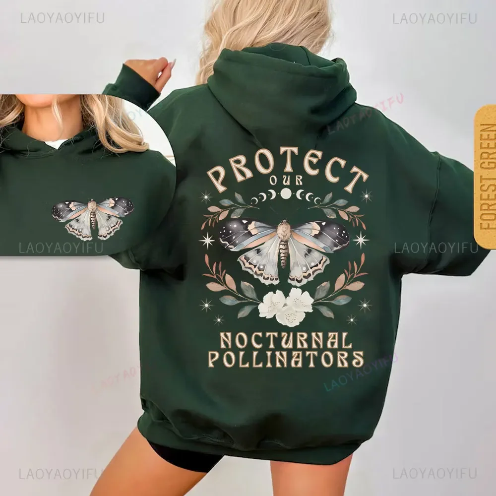 เสื้อฮู้ดดี้ลายแมลงปอที่บินกลางคืน สำหรับนักธรรมชาติวิทยา คนรักพืชพรรณในบ้าน  ชุดเสื้อผ้าสไตล์วิมีโกธ ปกป้องระบบนิเวศในท้องถิ่น เสื้อสเวตเชิ้ตสีเอิร์ธโทนสำหรับผู้หญิง