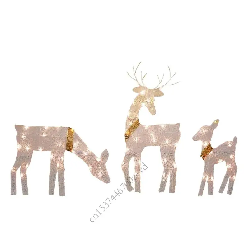 

Christmas Deer Family Outdoor Lighted Decoration With LED Light Weatherproofed Iron Sculpture For Garden Yard Holiday P9YB