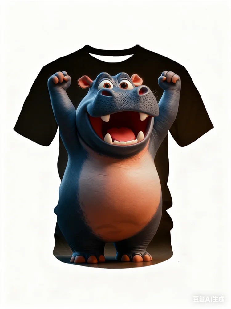 

Summer Men's T-shirt Casual Personalized Rhinoceros Pattern Short Sleeve Tops Funny Animal Printed Street Fashion Men Clothing