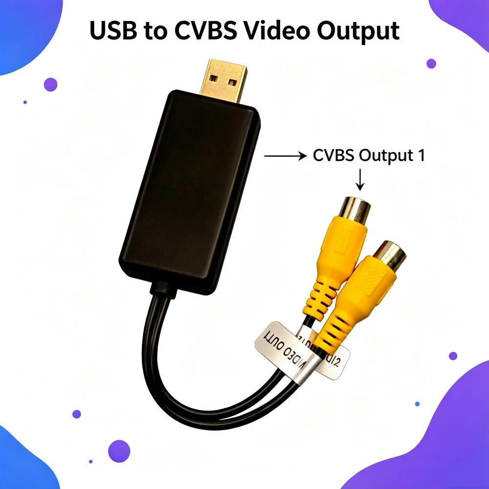 USB To CVBS RCA Video Output Adapter Box Interface Connect To Monitor Display Device For Android Radio Multimedia Durable (B)-Y7