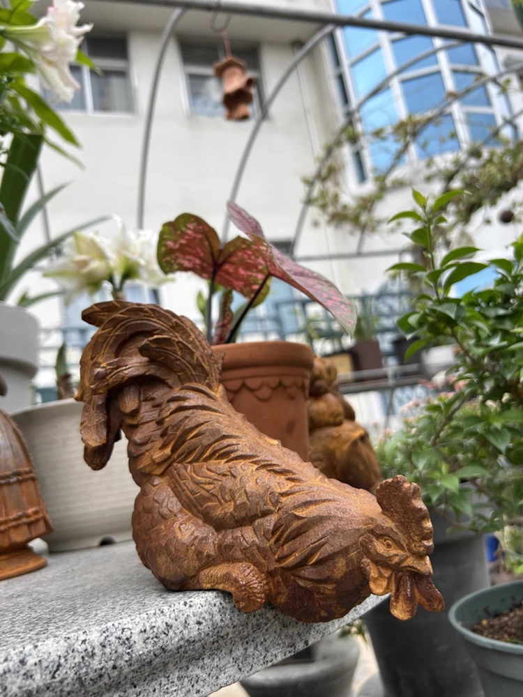 Handsome Cast Iron Rusty Cockerel Sculpture Home Garden Outdoor Wall Decor Ornament Farmhouse Style Wrought Iron Rooster Statues