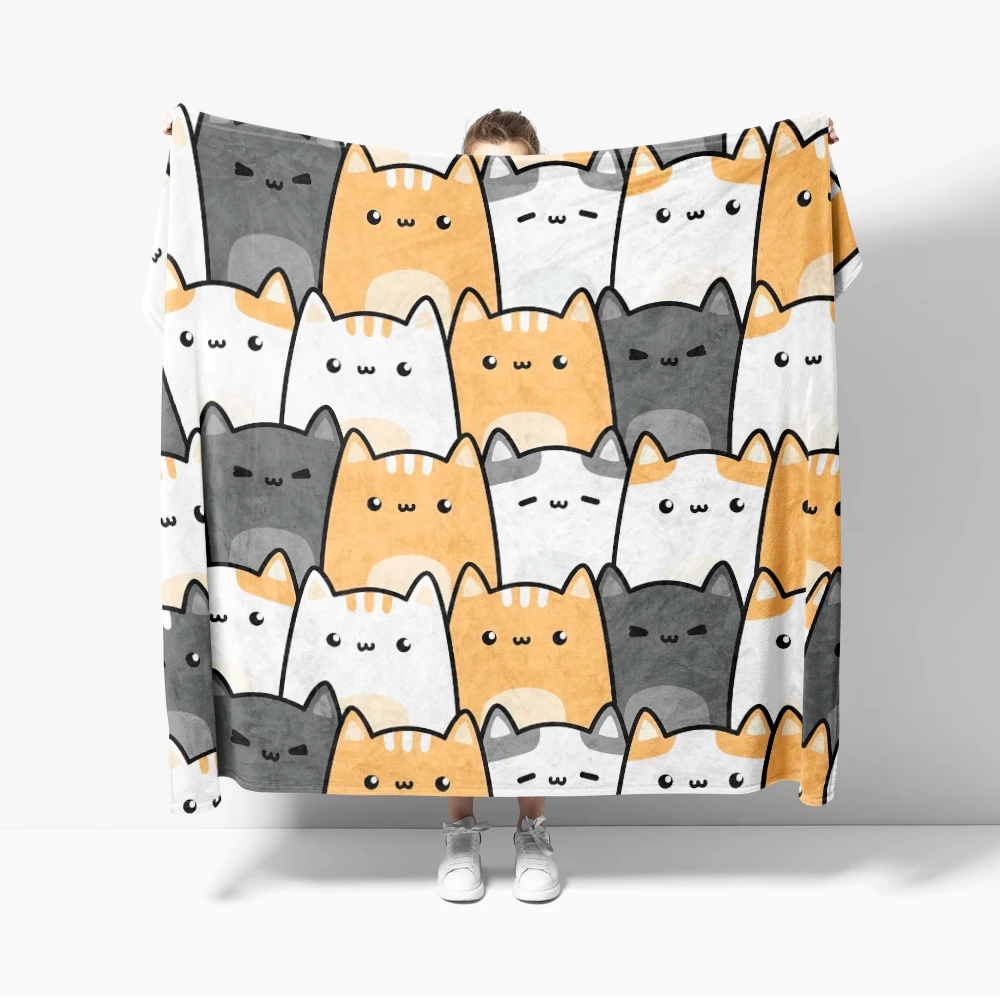 Ultra Soft Cozy Overlapping Cats Cartoon Expression Flannel Throw Blanket Lightweight Blanket for Sofa Couch Bed Decoration