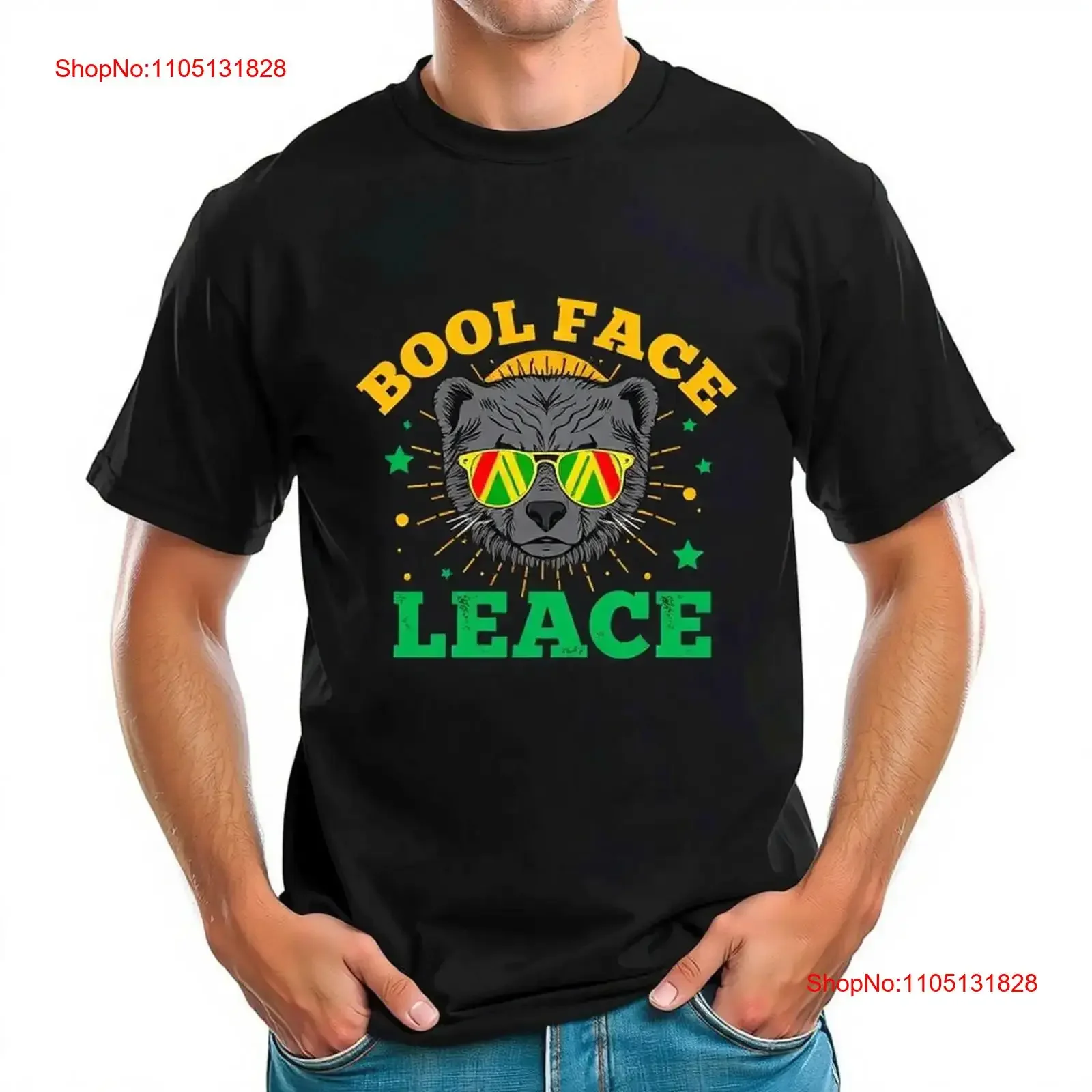 تي شيرت Cool Bear مع نظارات شمسية BOOL FACE LEACE جميع القطن العتيق المغسول المسامي برسومات ناعمة قليلاً #1