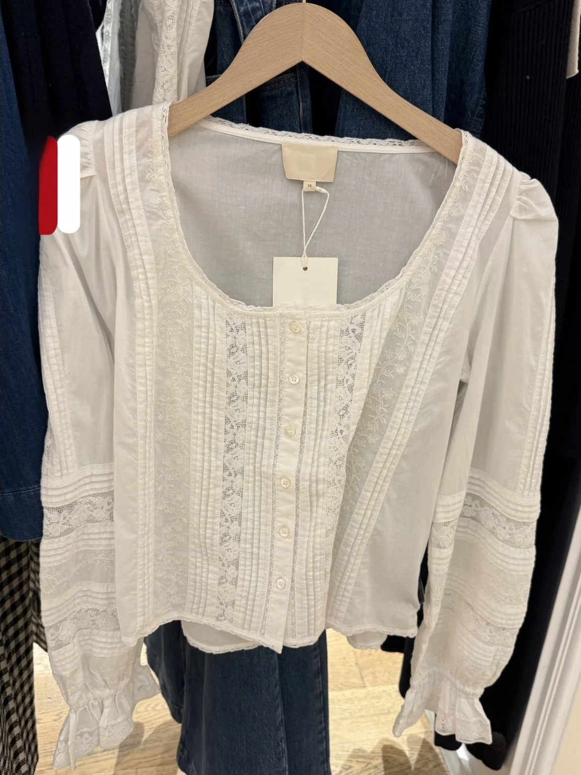 

Elegant Heavy Embroidery Mesh Patchwork U-Neck Long Sleeve Cotton Shirt Women's Fashion Spring Summer HEIDD Special Collection