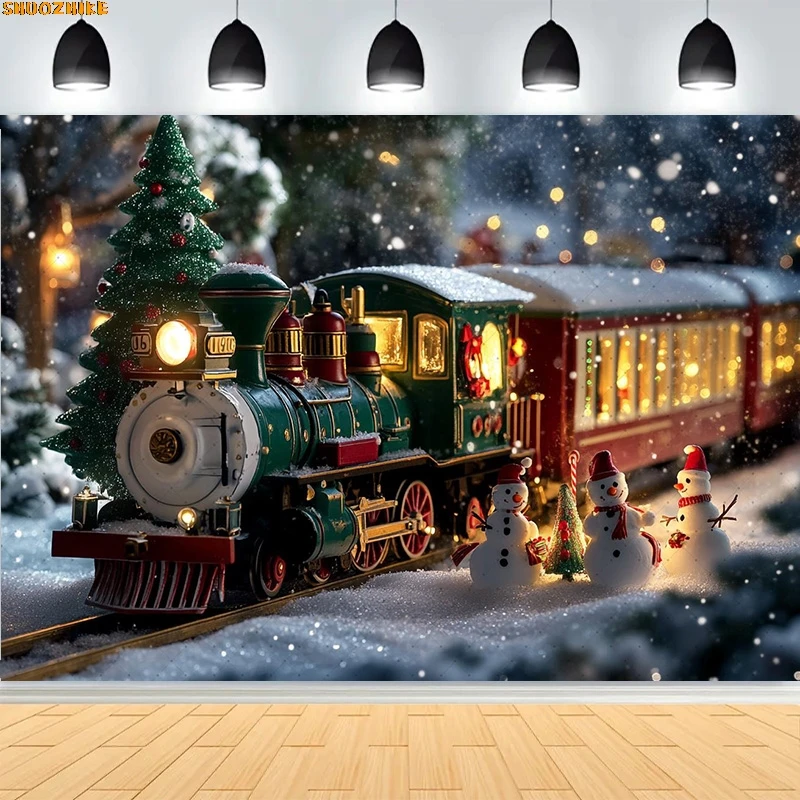 

Christmas New Year Clock Decor Backdrop Photography Vintage Xmas Trees Gifts Snow Winter Indoor Photo Studio Background QP-87