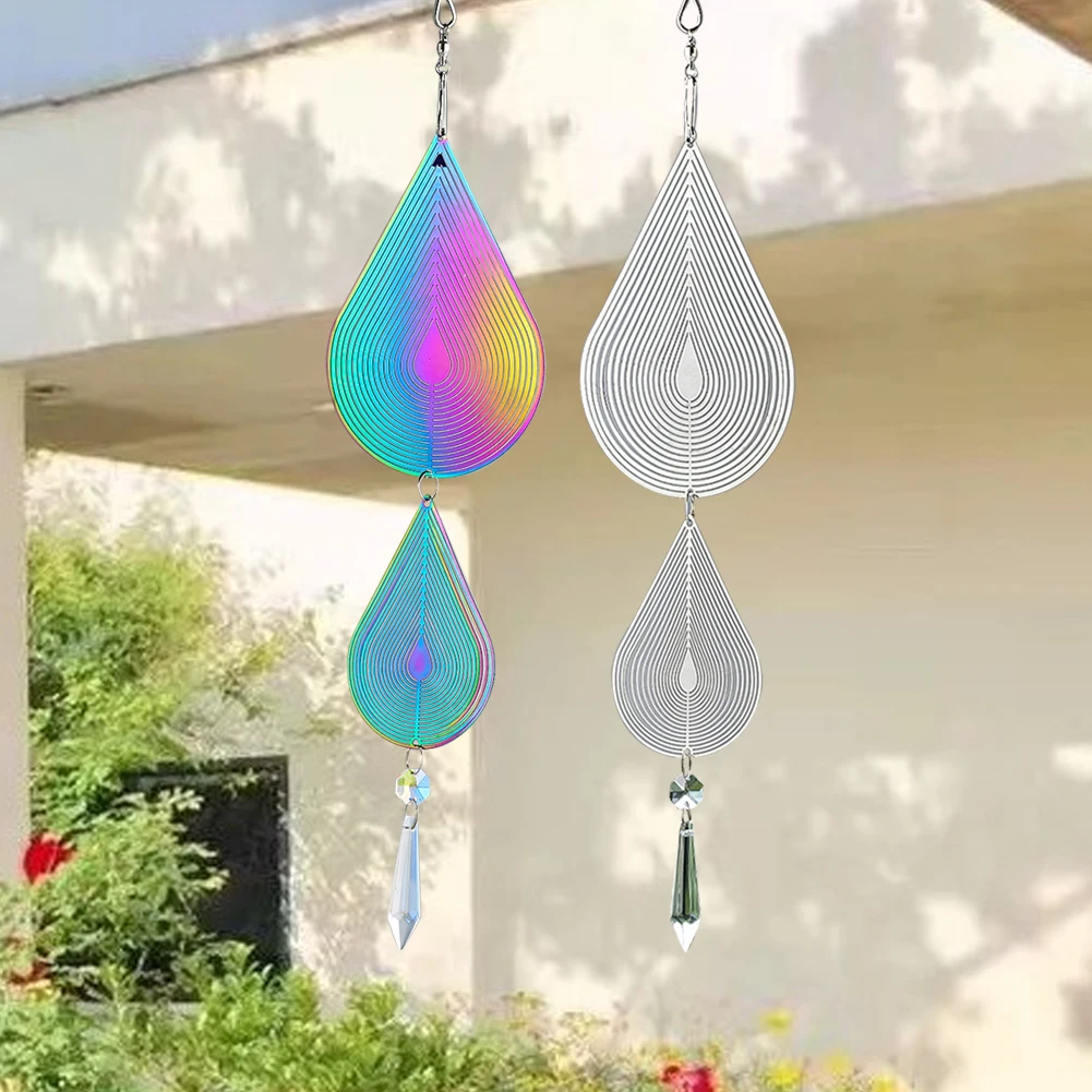 42cm Rainbow 3D Bearing Rotates Water Droplet Arrowhead Crystal Pendant Spinning Sequin Wedding Party Fairy Garden Hanging Decor