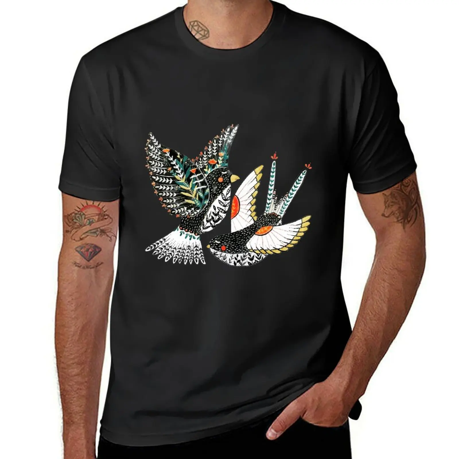 Sparrow & Swallow T-Shirt blacks Short sleeve tee mens graphic t-shirts hip hop