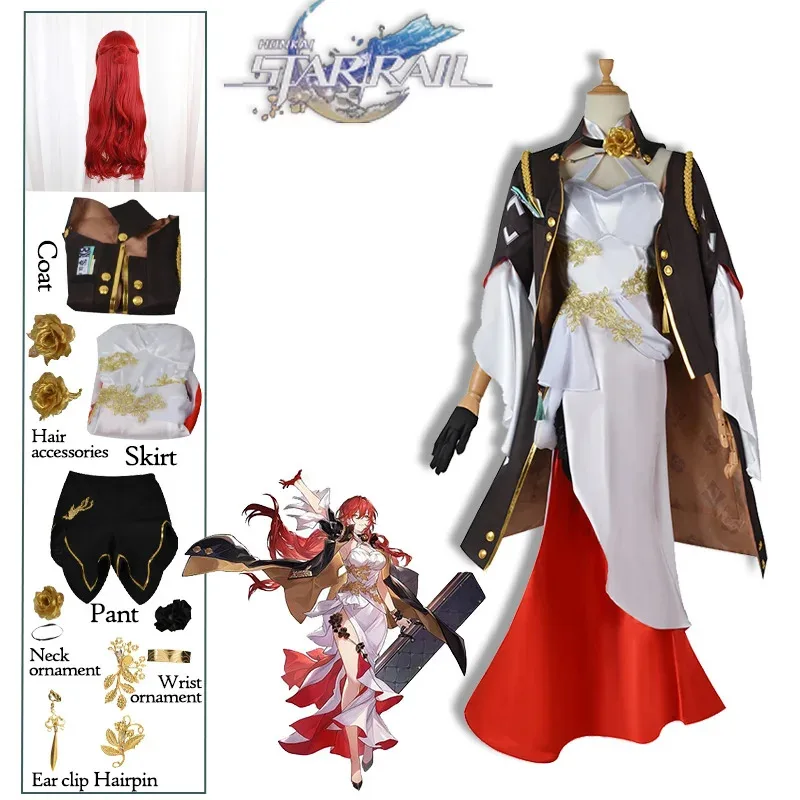 

2025 New Honkai Star Rail Himeko Cosplay Costume Game Sexy Evening Dress for Woman Red Buckle Cospaly Wig Halloween Carnival Par