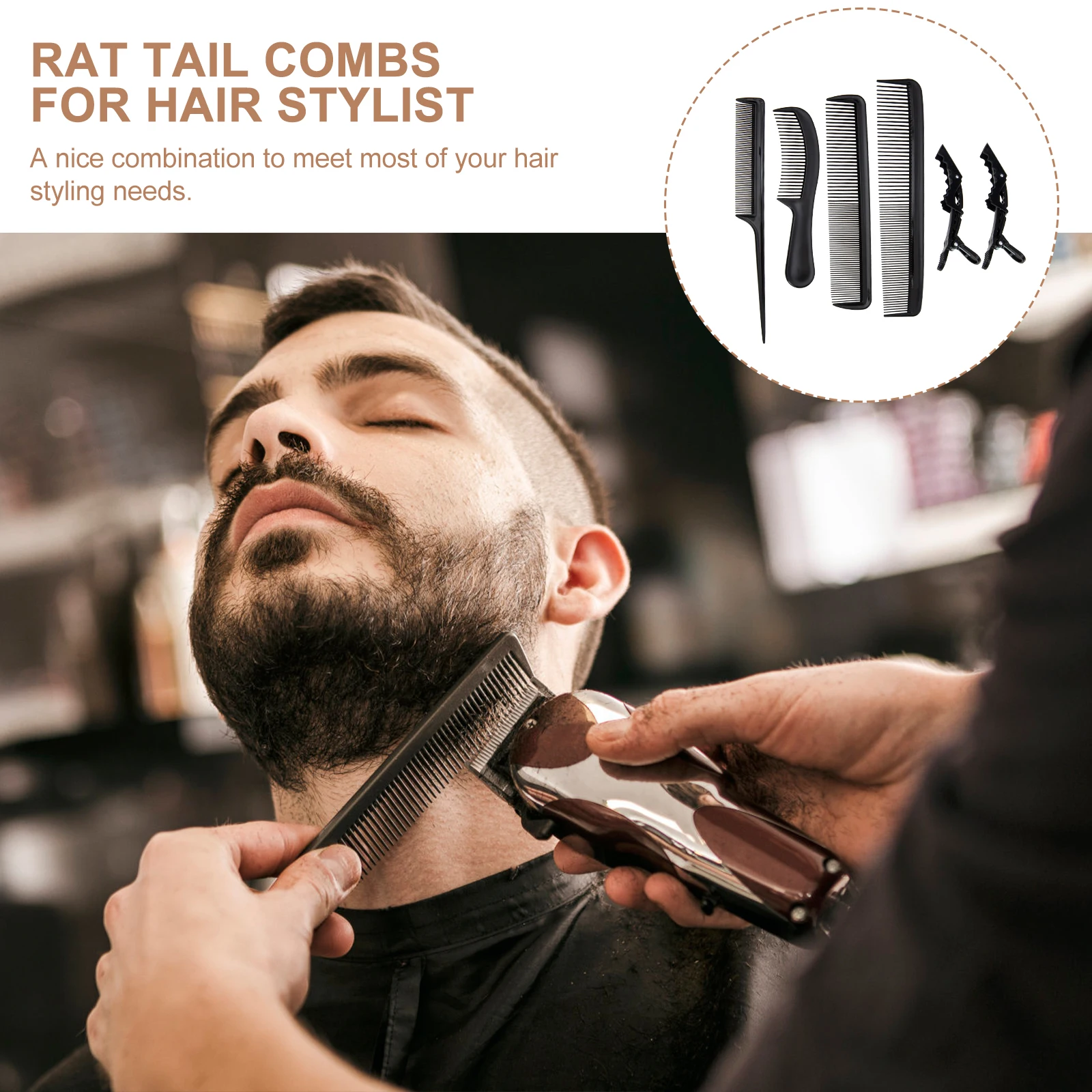 

1Set Anti-Static Hair Comb Set Rat Tail Combs Professional Hair Styling Detangling Parting Comb for Barber Shop Braiding