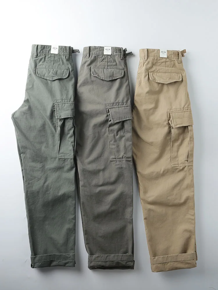 

Ретро-рабочие брюки из хлопка для мужчин, цвета хаки, с множеством карманов, винтажные, с защипами на коленях, длинные, для весеннего сезона, повседневная одежда