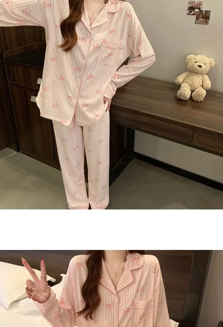 Spring and Autumn new women's sleepwear warm casual set, girls like cute cardigan sleepwear,long sleeved pattern comfortable set