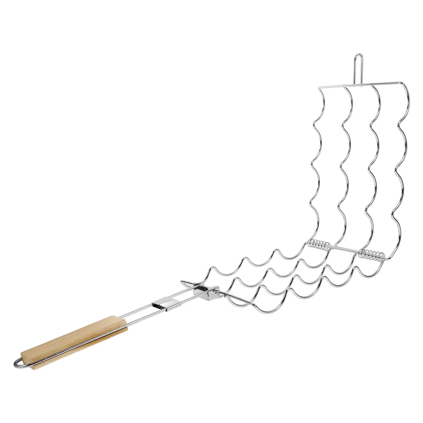 Foldable Grill Net for Vegetables Meat Beef Sausage Grilling Outdoor Barbecue Tool with Wooden Handle Camping Equipment