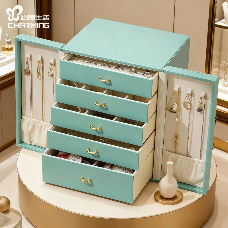DELESYS New Style Large-Capacity Luxurious European-Style Jewelry Box With Fve-Layer Drawer-Style Jewelry Storage Compartment