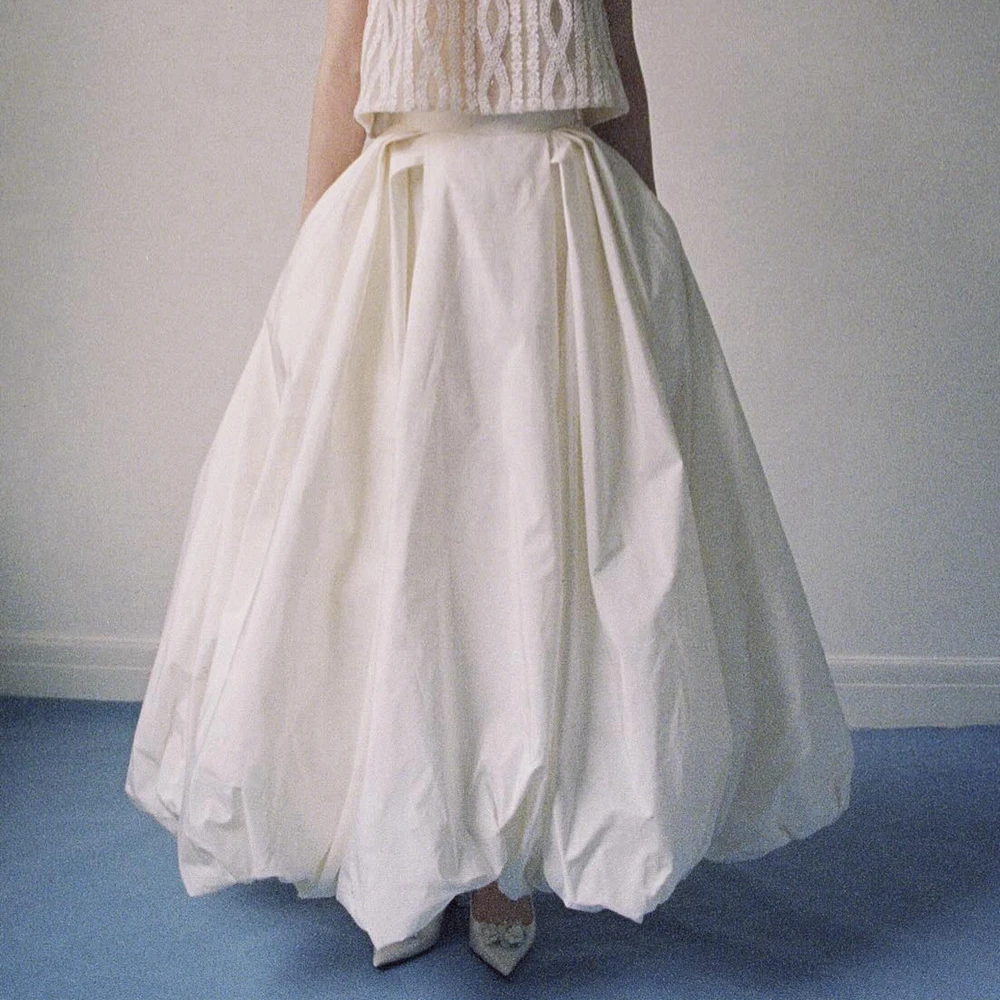 

High Quality Puffy Silk Taffeta Wedding Skirt High Low Bubble Satin Long Bridal Skirts Customized Ball Gown Bride Maxi Skirt