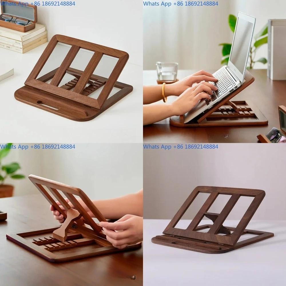 

Wooden Adjustable Laptop Stand for Desk Use Folding Cooling Rack for Home Reading and Storage