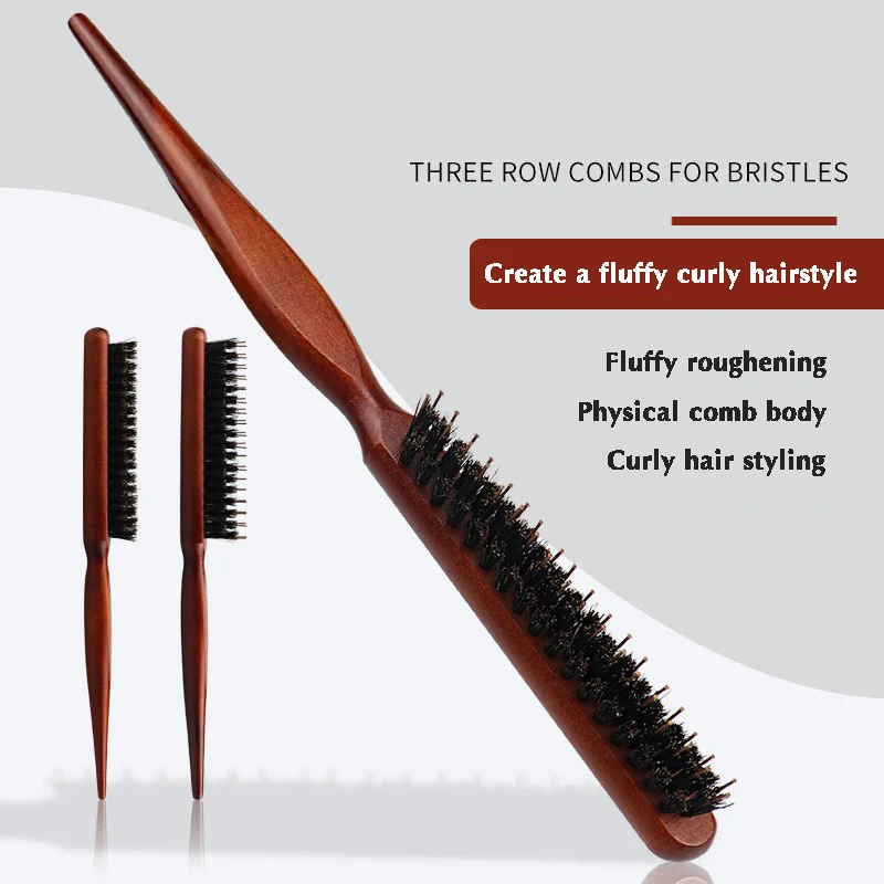 Boar Bristle Teasing Hair Brush Teasing Comb with Rat Tail for Thin Thick Hair Styling Hair