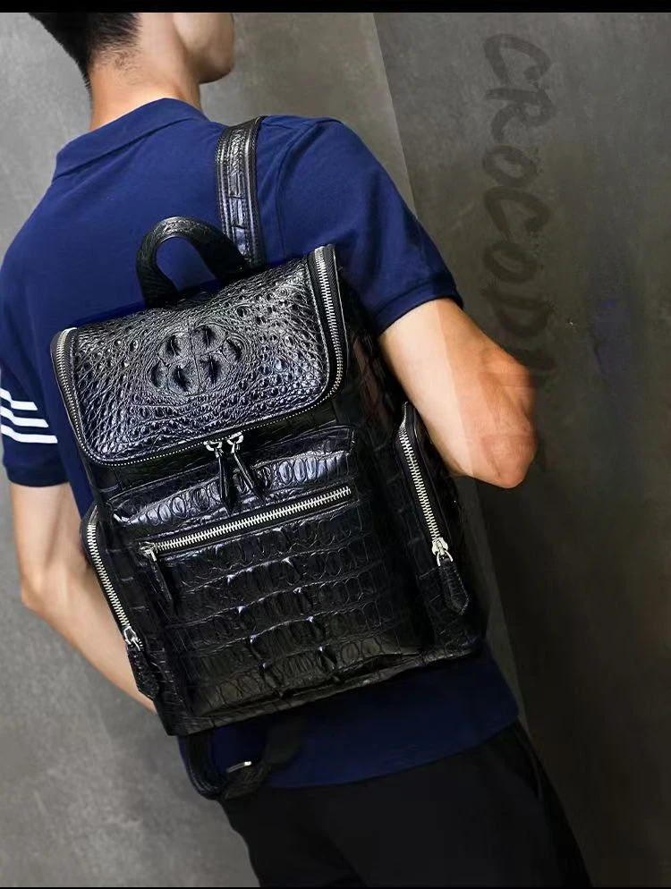 

2026 New Business Men Backpack Alligator Cowskin Men's Bag Genuine Leather Schoolbag Large Luxury Brand Laptop Travel Backpacks