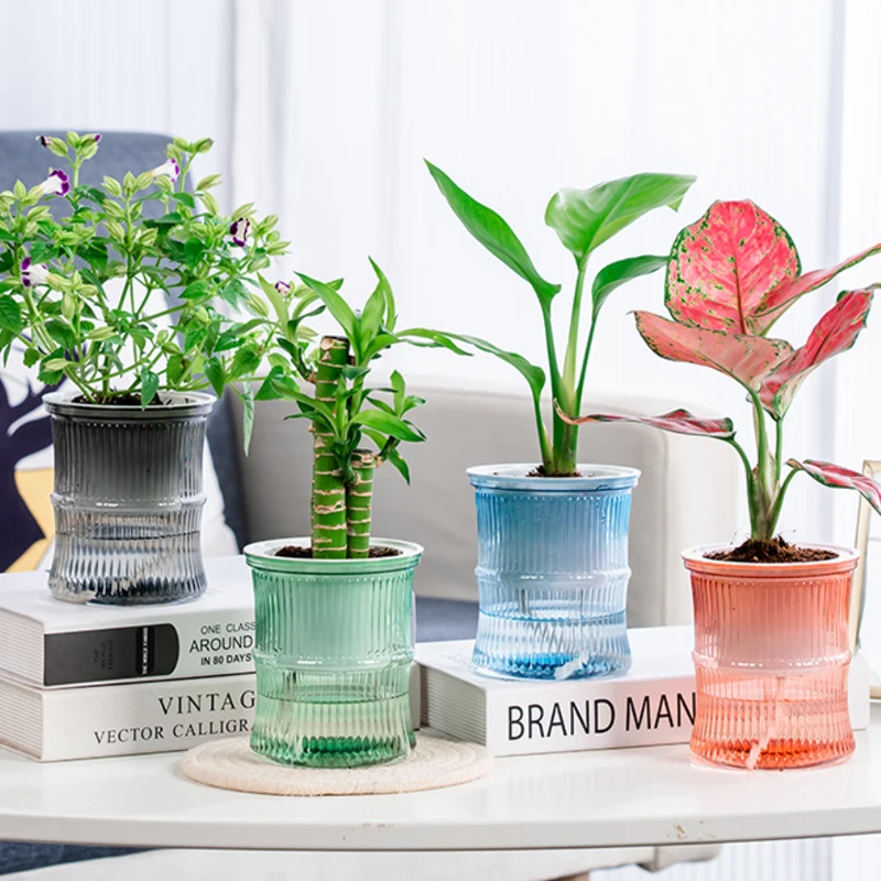 

Lazy Hydroponic Flower Pot Automatic Water-Absorbing Flowerpot Transparent Double Layer Plastic Self Watering Planter Office New