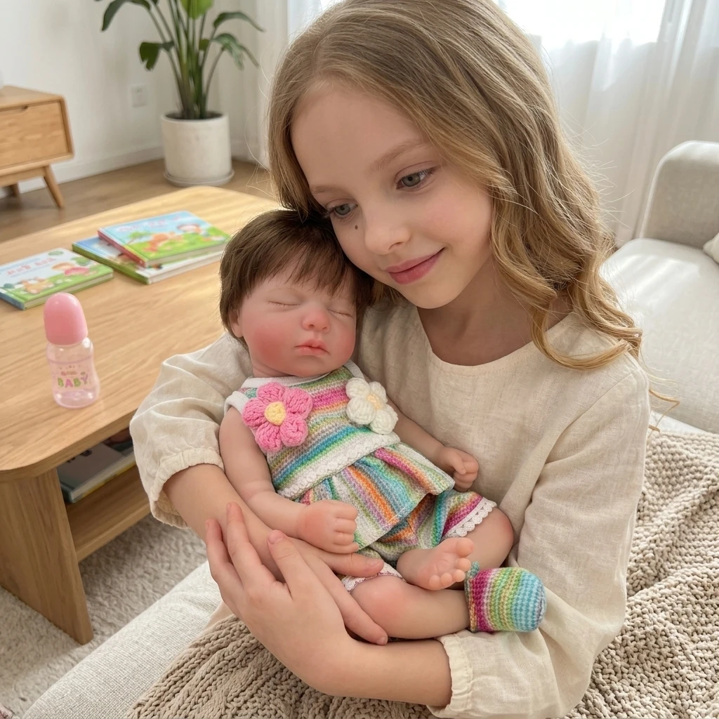 13 Inch Full Silicone Reborn Baby Doll Closed Eyes Hand Rooted Hair Lifelike Hand Painted Realistic Collectible Birthday Gift