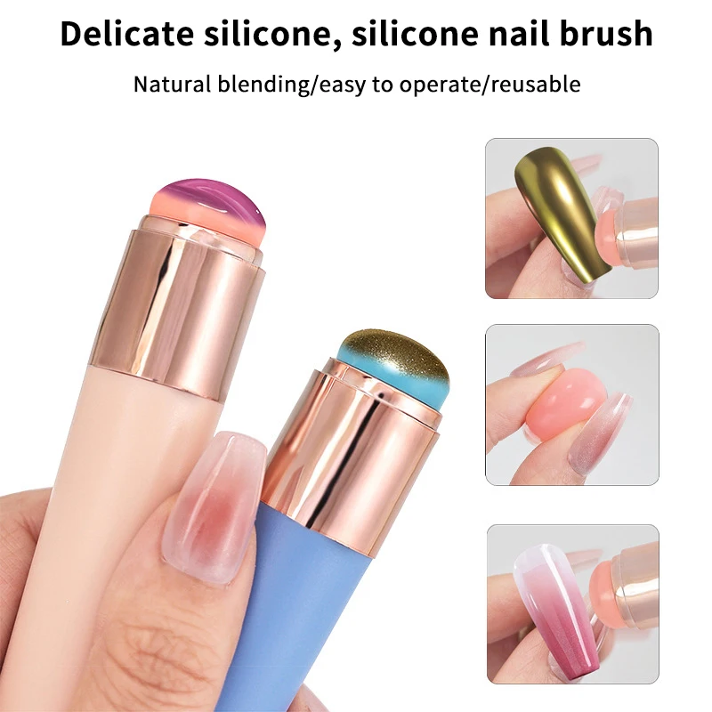 Nail Arts Silicone Applicator Sticks Reusable Chrome Glitter Applying Manicure Tool New Easy-Daub Pigment Silicone Nail Brush