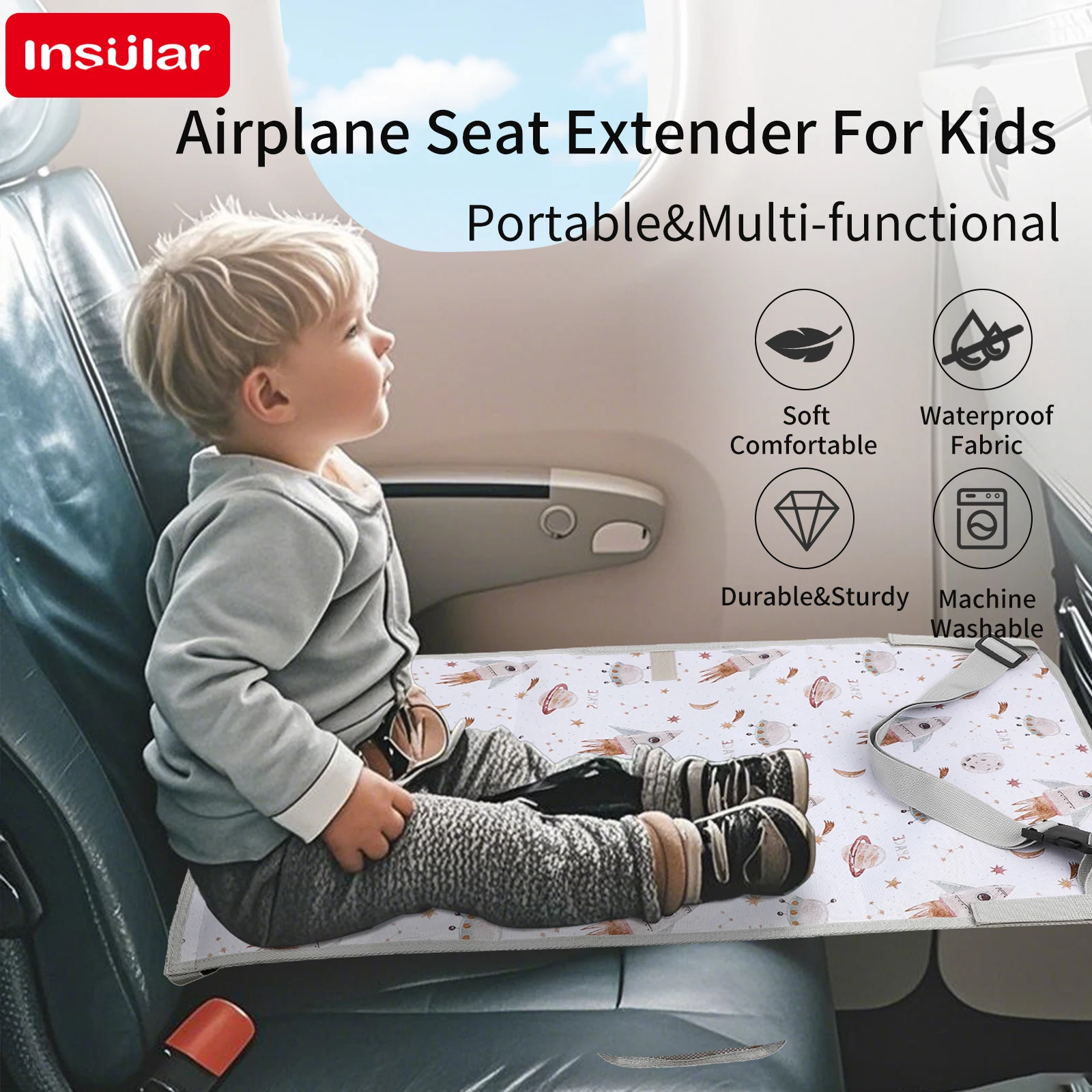 

INSULAR Kids Seat Support Extender Waterproof Children Airplane Extension Pad Child Hammock Travel Bed Cartoon Multi-functional
