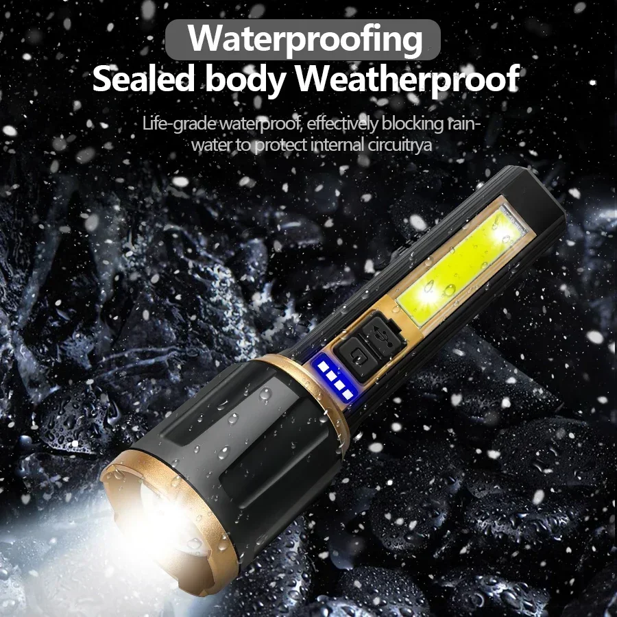 High Power T6 LED Flashlight Built-in Battery USB Rechargeable Zoom Torch With Power Display Outdoor Tactical Flashlights