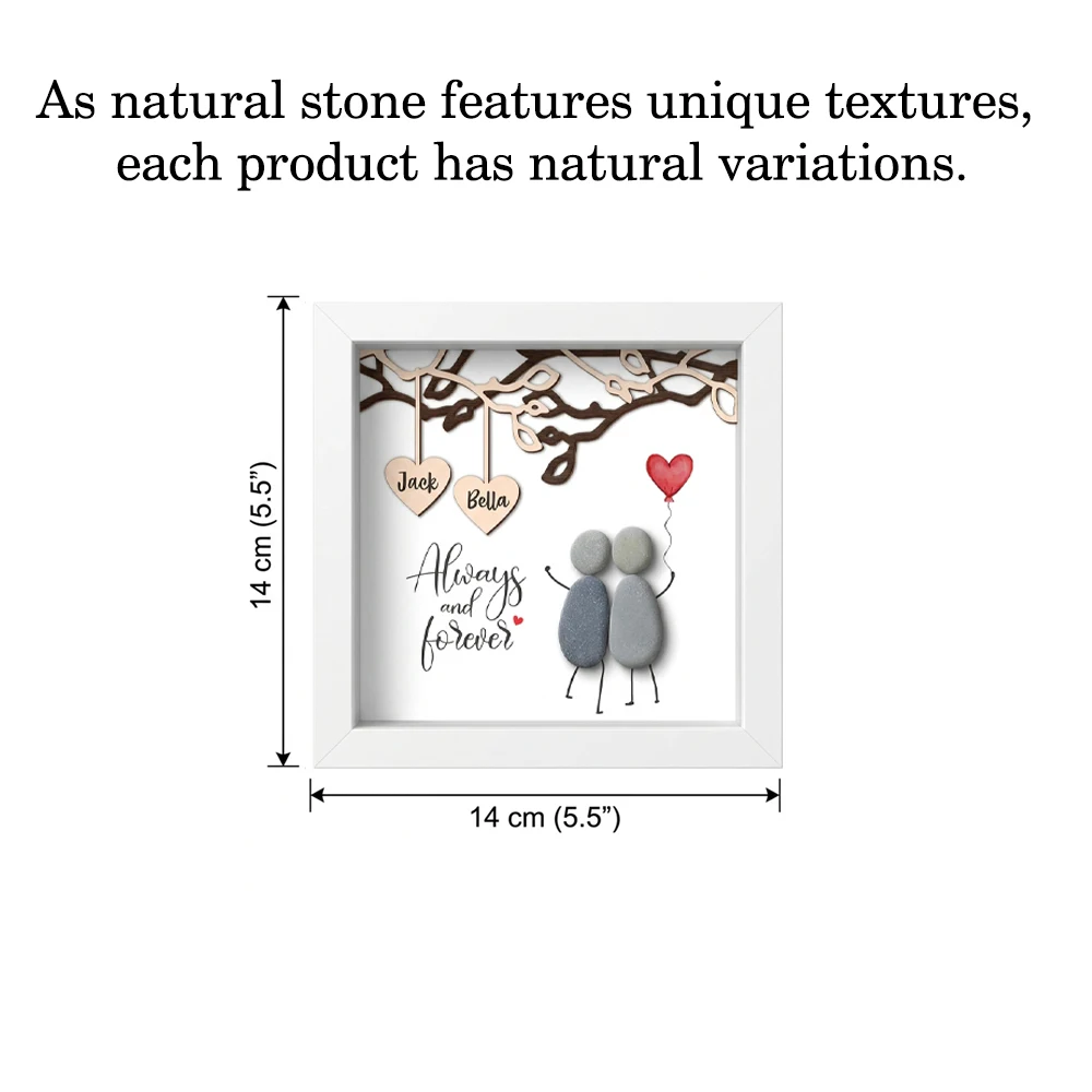 Personalized Couple Pebble Art Frame,Custom Names on Hearts,Anniversary Pebble Plaque,Minimalist Romantic Style,Commemorative
